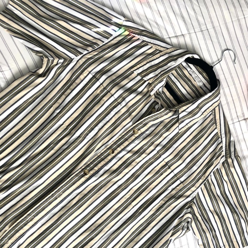 90s Oversized Short Sleeve Striped Button Up